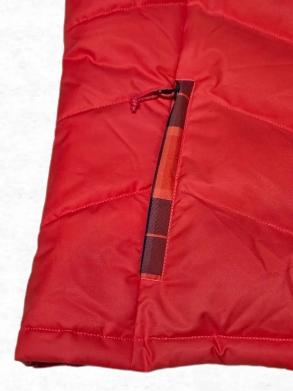 North Face Retro Plaid Vest Large Coral Red Orange Blue Down Puffer Womens Large